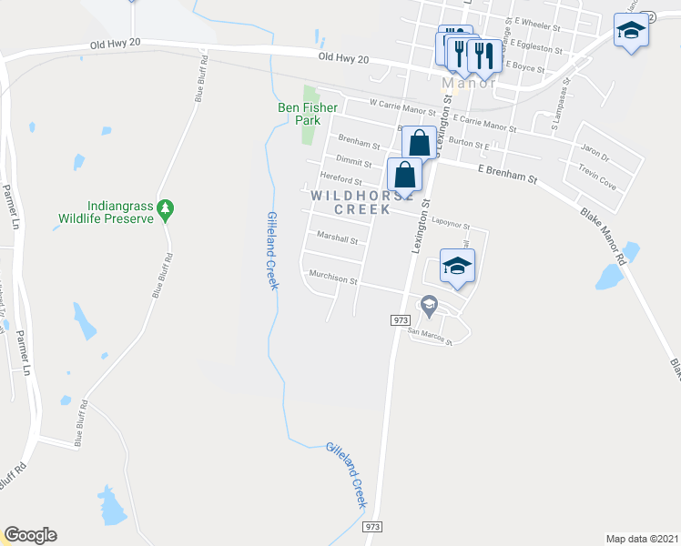 map of restaurants, bars, coffee shops, grocery stores, and more near 11510 Murchison Street in Manor