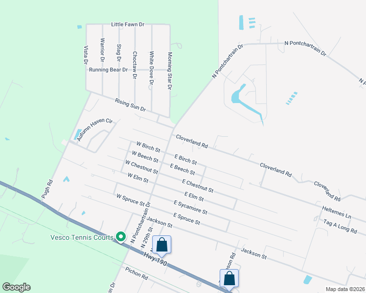 map of restaurants, bars, coffee shops, grocery stores, and more near 26042 Cloverland Drive in Lacombe