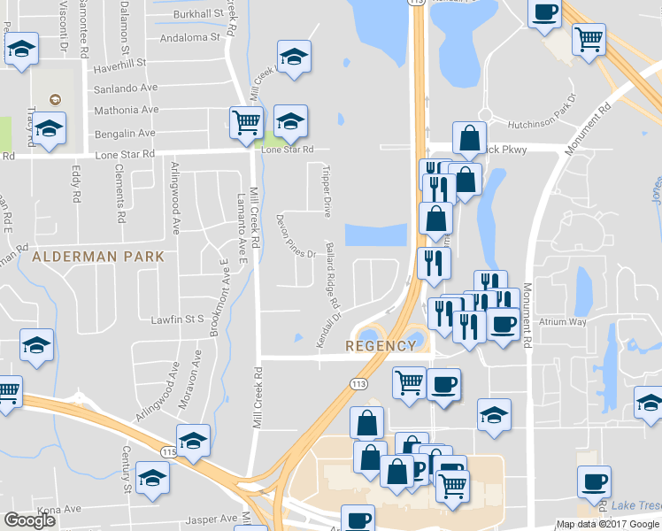 map of restaurants, bars, coffee shops, grocery stores, and more near 1171 Ballard Ridge Road in Jacksonville