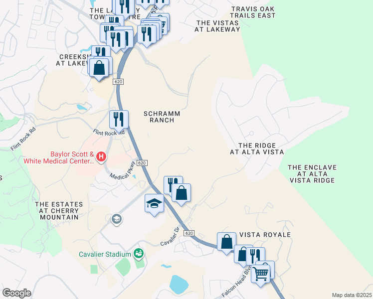 map of restaurants, bars, coffee shops, grocery stores, and more near 301 Honey Creek Court in Lakeway