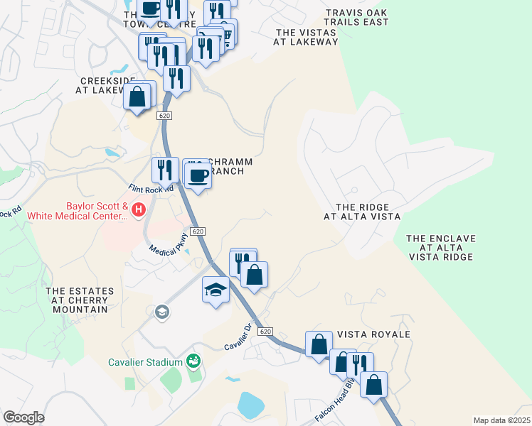 map of restaurants, bars, coffee shops, grocery stores, and more near 301 Honey Creek Court in Lakeway