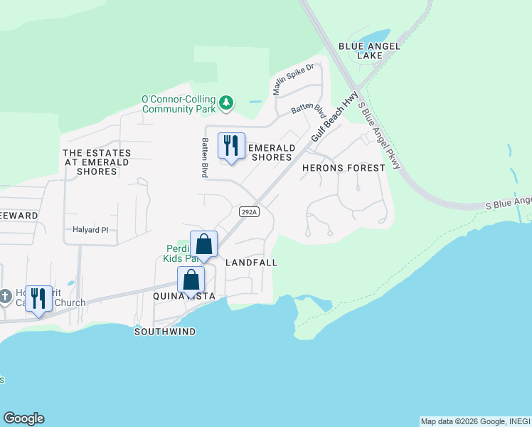 map of restaurants, bars, coffee shops, grocery stores, and more near 4005 Indigo Drive in Pensacola