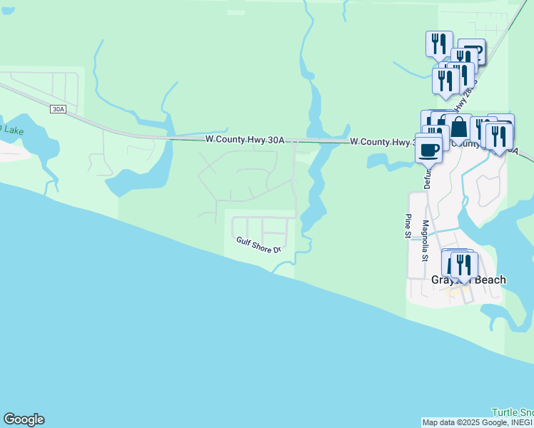 map of restaurants, bars, coffee shops, grocery stores, and more near 115 Savelle Drive in Santa Rosa Beach