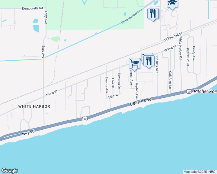 map of restaurants, bars, coffee shops, grocery stores, and more near 116 Eleanor Avenue in Pass Christian