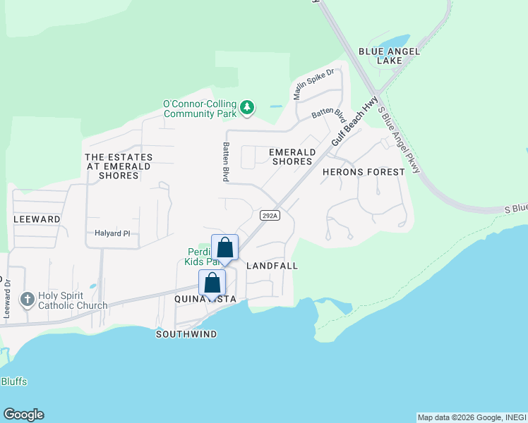 map of restaurants, bars, coffee shops, grocery stores, and more near 9951 Pandion Trail in Pensacola