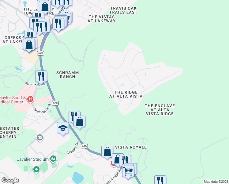 map of restaurants, bars, coffee shops, grocery stores, and more near 104 Sebastians Run in Austin