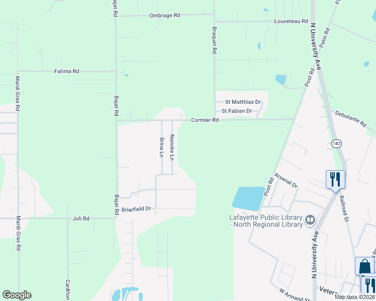 map of restaurants, bars, coffee shops, grocery stores, and more near 133 Nanoke Lane in Carencro