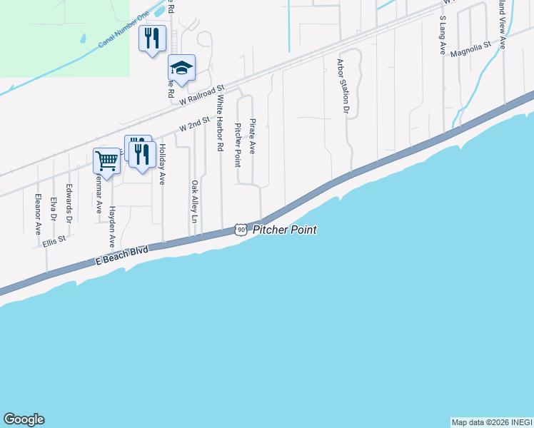 map of restaurants, bars, coffee shops, grocery stores, and more near 998 Beach Boulevard West in Long Beach