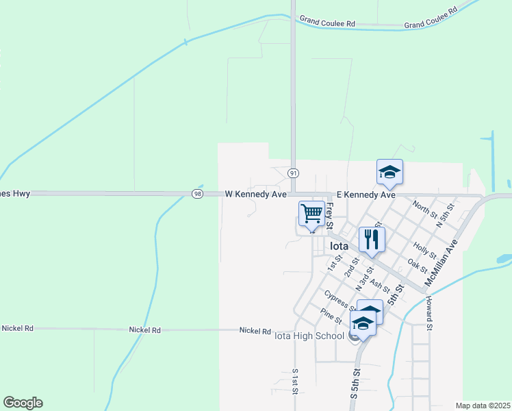 map of restaurants, bars, coffee shops, grocery stores, and more near Southern Avenue in Iota