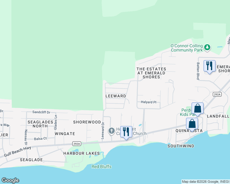map of restaurants, bars, coffee shops, grocery stores, and more near 10680 Squall Line Road in Pensacola