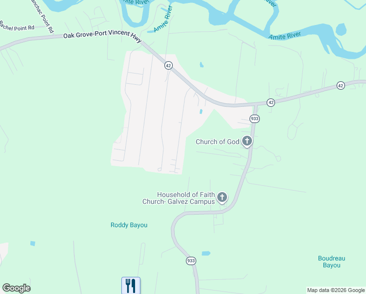 map of restaurants, bars, coffee shops, grocery stores, and more near 18048 Beechwood Subd Road in Prairieville