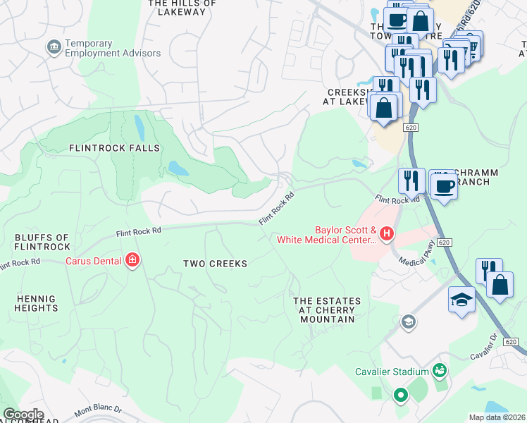 map of restaurants, bars, coffee shops, grocery stores, and more near 213 Golden Bear Drive in Lakeway