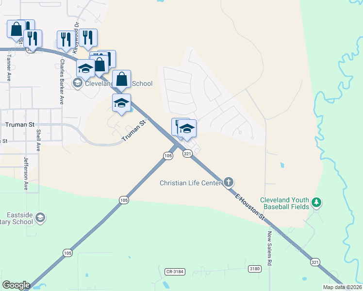map of restaurants, bars, coffee shops, grocery stores, and more near 2395 East Houston Street in Cleveland