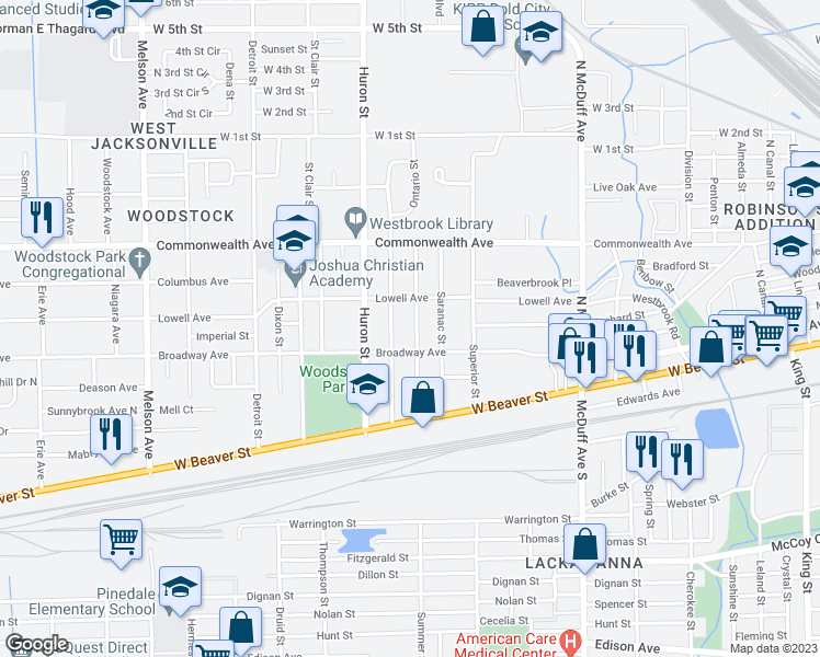 map of restaurants, bars, coffee shops, grocery stores, and more near 826 Ontario Street in Jacksonville
