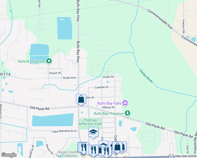 map of restaurants, bars, coffee shops, grocery stores, and more near 760 Jackson Avenue North in Jacksonville