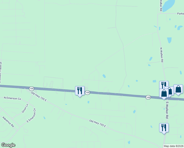 map of restaurants, bars, coffee shops, grocery stores, and more near 2356 Cedar Place in Conroe