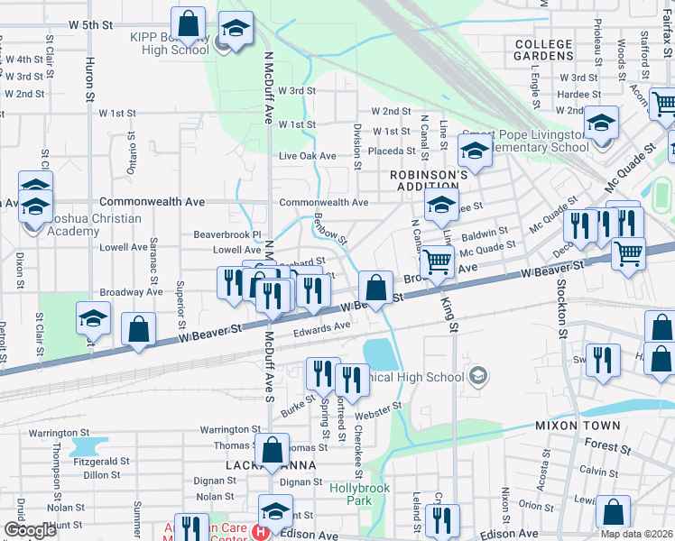 map of restaurants, bars, coffee shops, grocery stores, and more near 823 Benbow Street in Jacksonville