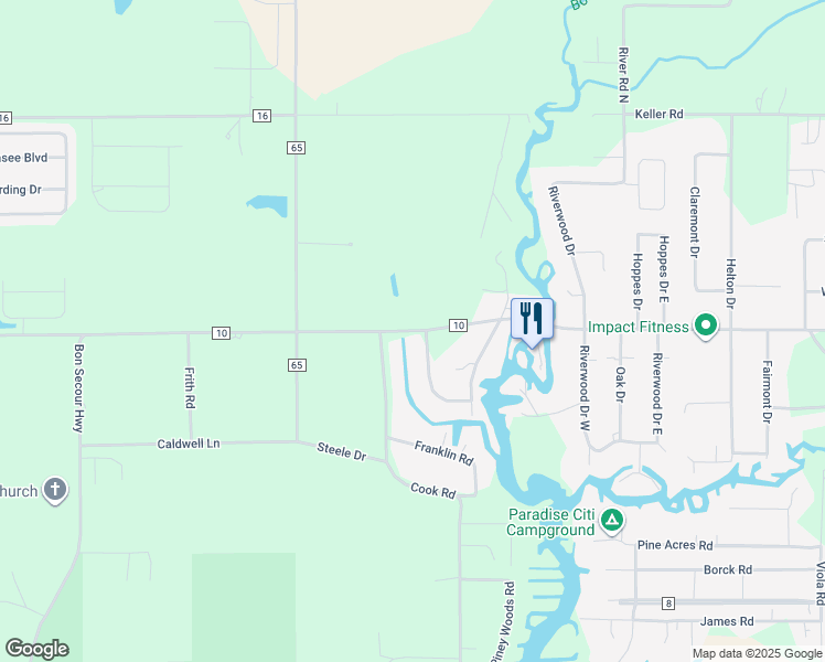map of restaurants, bars, coffee shops, grocery stores, and more near County Road 10 in Foley