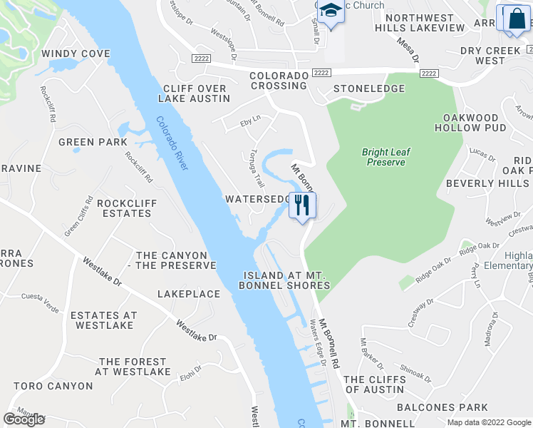 map of restaurants, bars, coffee shops, grocery stores, and more near 5305 Tortuga Trail in Austin