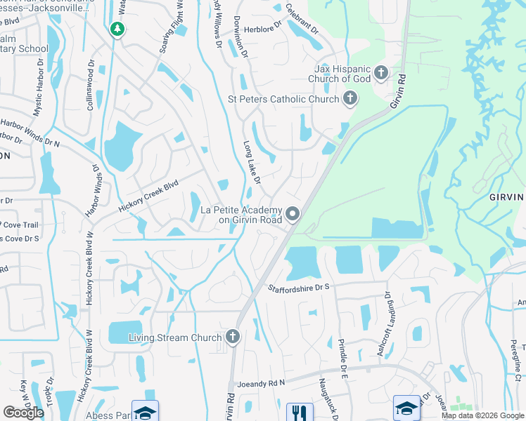 map of restaurants, bars, coffee shops, grocery stores, and more near 12731 Ashley Melisse Boulevard in Jacksonville
