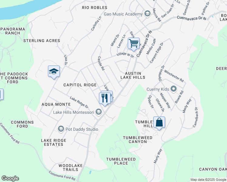 map of restaurants, bars, coffee shops, grocery stores, and more near 1102 San Augustine Drive in Bee Cave