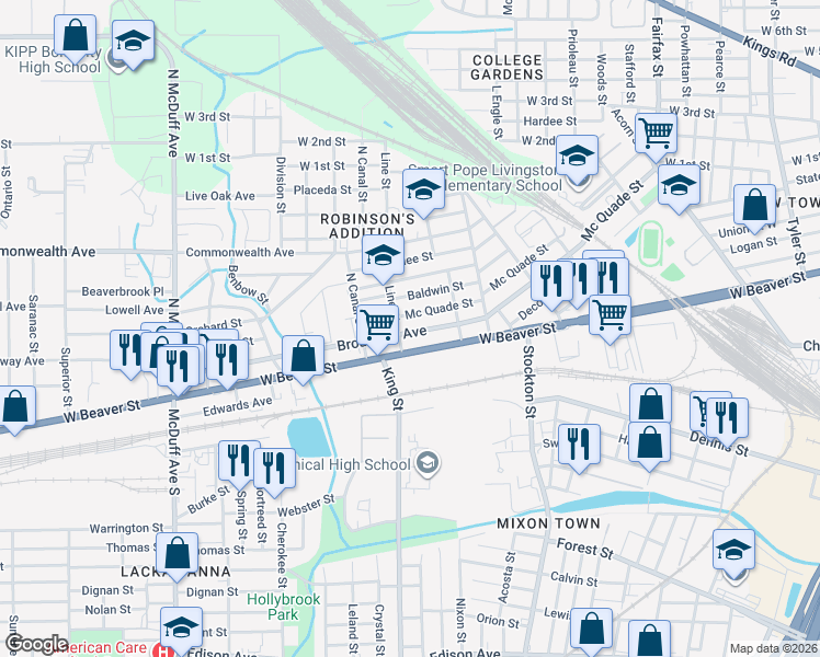 map of restaurants, bars, coffee shops, grocery stores, and more near 2121 Broadway Avenue in Jacksonville