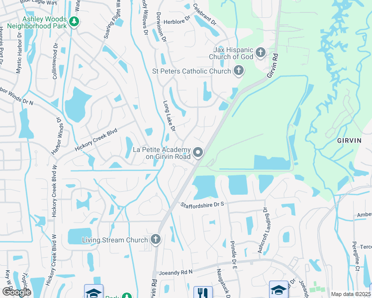 map of restaurants, bars, coffee shops, grocery stores, and more near 12731 Ashley Melisse Boulevard in Jacksonville