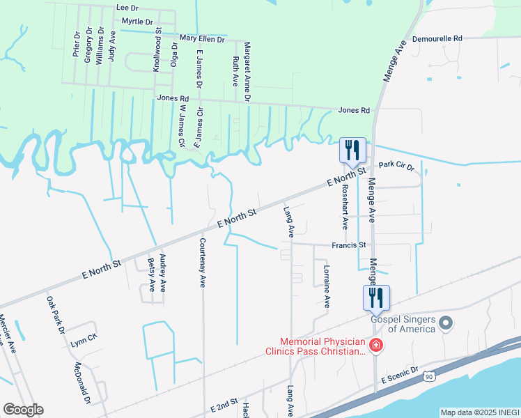 map of restaurants, bars, coffee shops, grocery stores, and more near 839 East North Street in Pass Christian