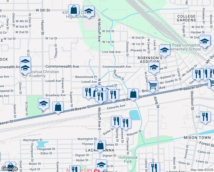 map of restaurants, bars, coffee shops, grocery stores, and more near 2428 Lowell Avenue in Jacksonville
