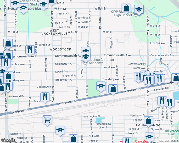 map of restaurants, bars, coffee shops, grocery stores, and more near 873 Allison Street in Jacksonville