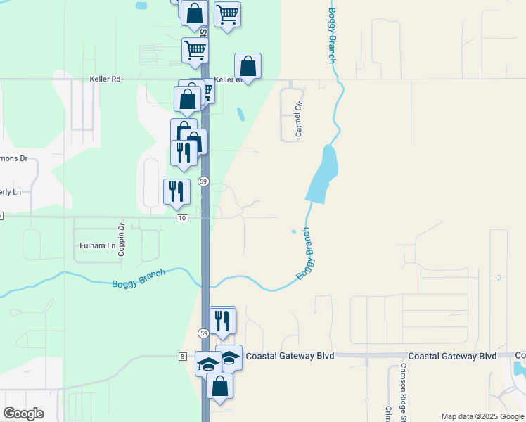 map of restaurants, bars, coffee shops, grocery stores, and more near 20223 Richard Childress Lane in Foley