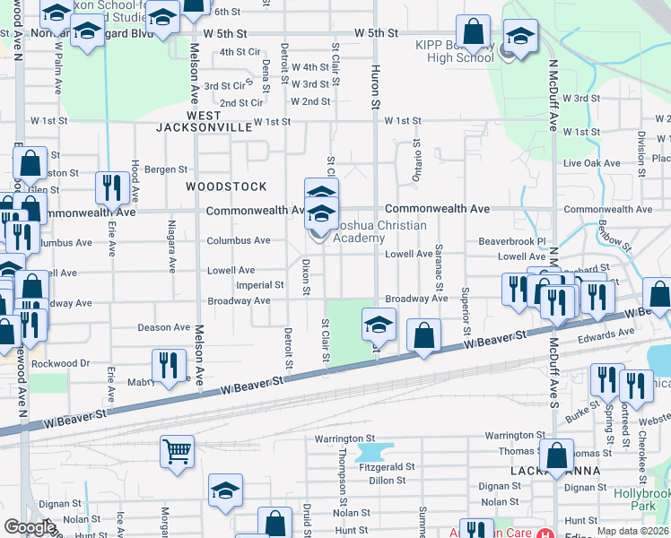 map of restaurants, bars, coffee shops, grocery stores, and more near 873 Allison Street in Jacksonville