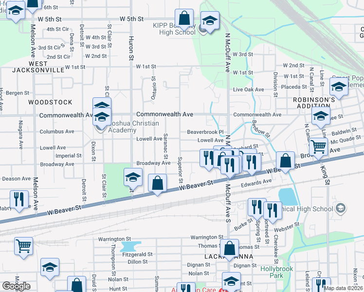 map of restaurants, bars, coffee shops, grocery stores, and more near 881 Superior Street in Jacksonville