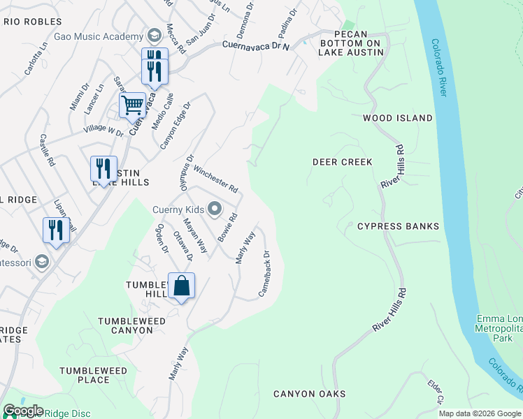 map of restaurants, bars, coffee shops, grocery stores, and more near 1220 Marly Way in Austin