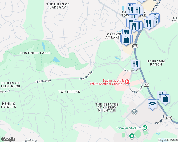 map of restaurants, bars, coffee shops, grocery stores, and more near 207 Golden Bear Drive in Lakeway