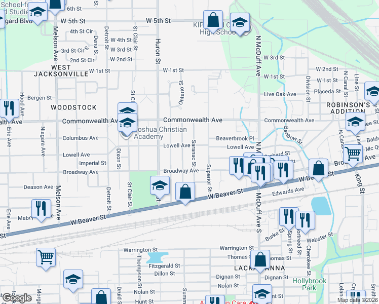 map of restaurants, bars, coffee shops, grocery stores, and more near 2670 Lowell Avenue in Jacksonville