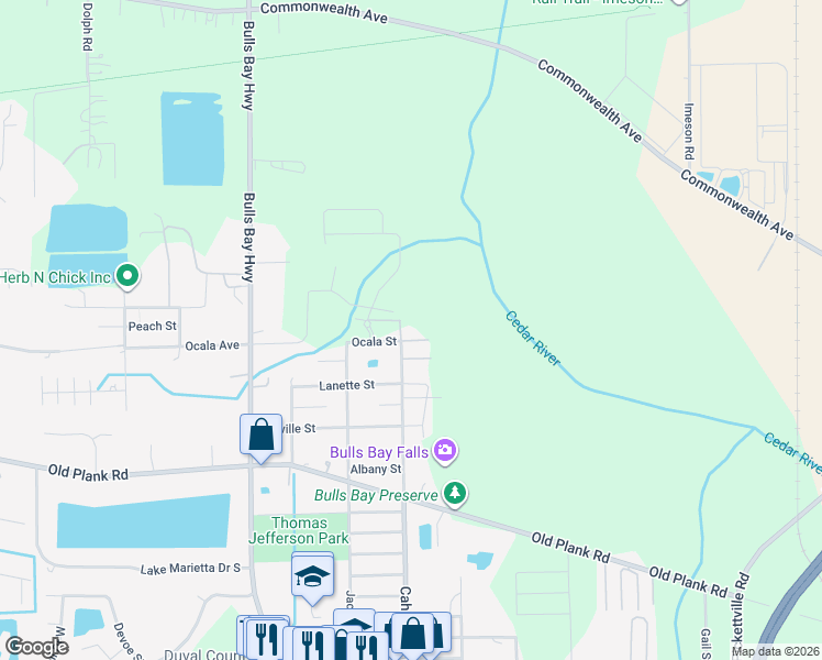 map of restaurants, bars, coffee shops, grocery stores, and more near 851 Cahoon Road North in Jacksonville