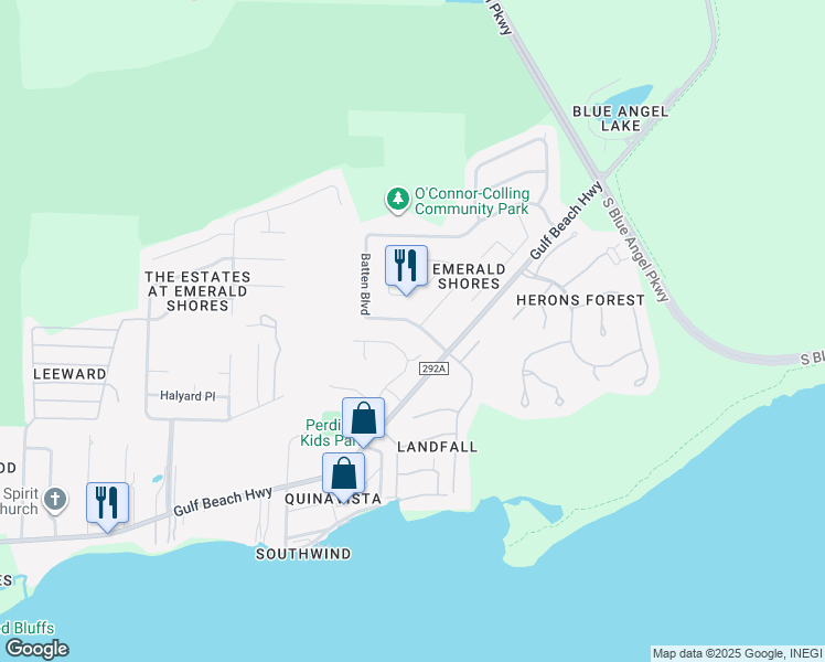 map of restaurants, bars, coffee shops, grocery stores, and more near 630 Batten Boulevard in Pensacola