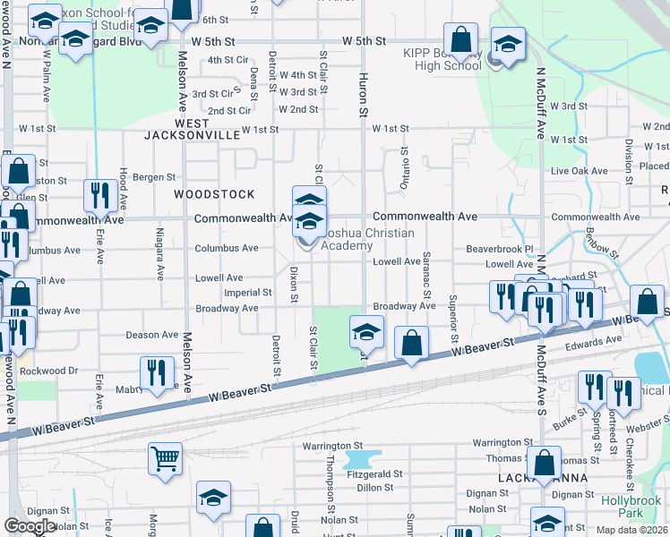 map of restaurants, bars, coffee shops, grocery stores, and more near 873 Allison Street in Jacksonville