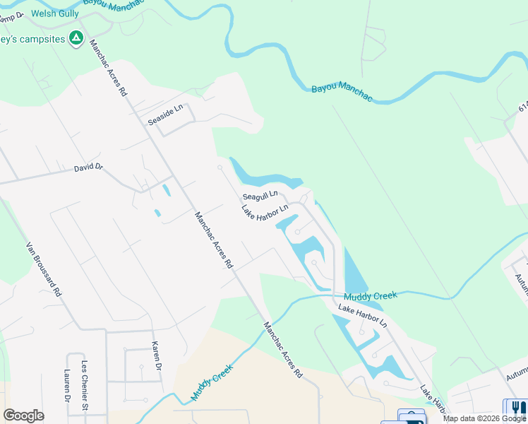 map of restaurants, bars, coffee shops, grocery stores, and more near 18642 Lake Harbor Lane in Prairieville
