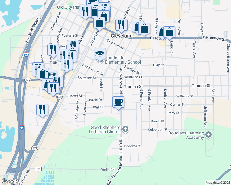 map of restaurants, bars, coffee shops, grocery stores, and more near 503 Carter Street in Cleveland