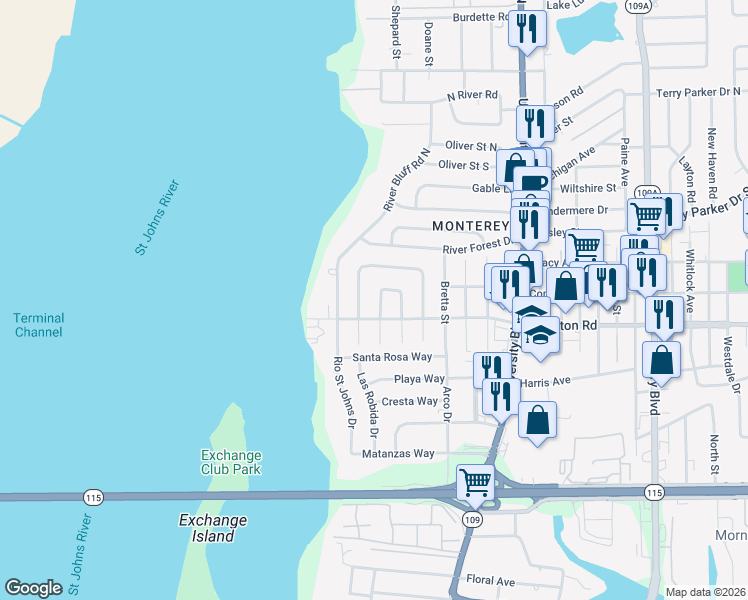 map of restaurants, bars, coffee shops, grocery stores, and more near 1328 Hollyhock Circle East in Jacksonville