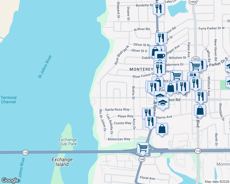 map of restaurants, bars, coffee shops, grocery stores, and more near 1328 Hollyhock Circle East in Jacksonville