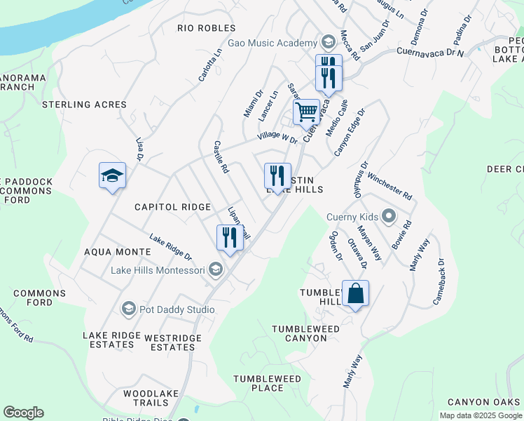 map of restaurants, bars, coffee shops, grocery stores, and more near 1102 San Augustine Drive in Bee Cave