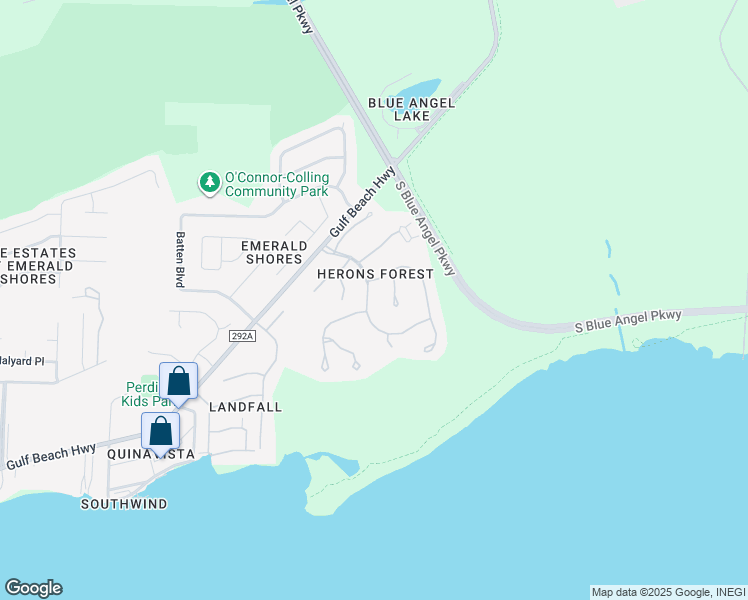 map of restaurants, bars, coffee shops, grocery stores, and more near 10048 Rookery Road in Pensacola