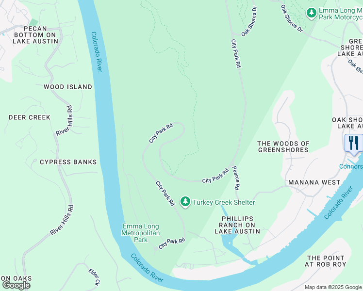 map of restaurants, bars, coffee shops, grocery stores, and more near 1600 City Park Road in Austin