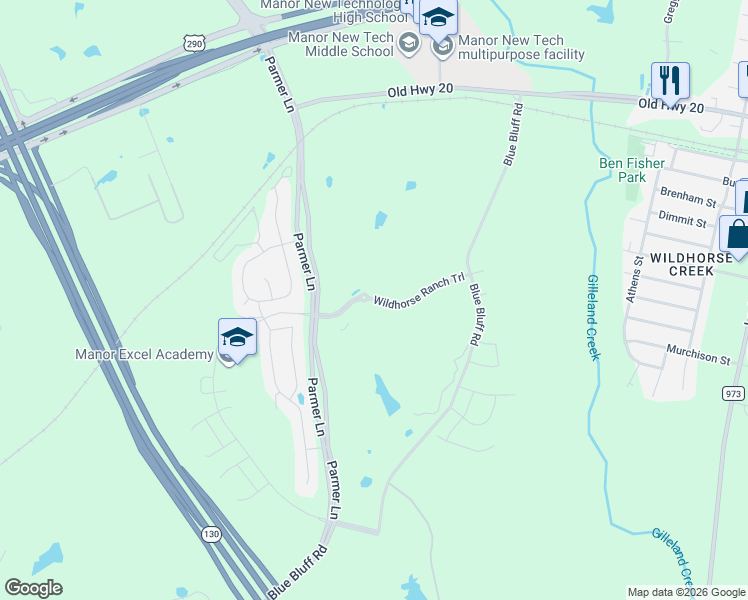 map of restaurants, bars, coffee shops, grocery stores, and more near 10986-11950 Blue Bluff Road in Manor
