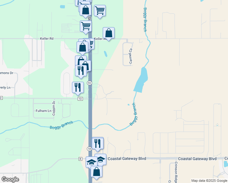 map of restaurants, bars, coffee shops, grocery stores, and more near 20223 Richard Childress Lane in Foley