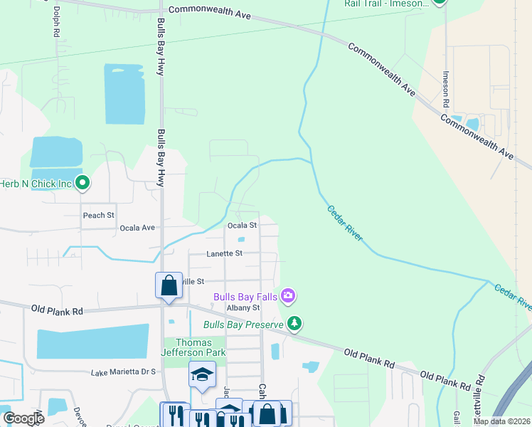 map of restaurants, bars, coffee shops, grocery stores, and more near 851 Cahoon Road North in Jacksonville
