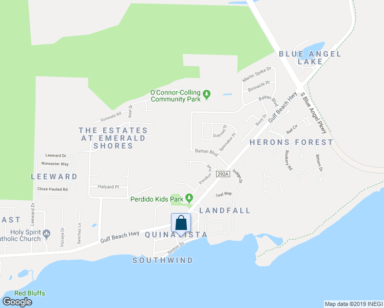 map of restaurants, bars, coffee shops, grocery stores, and more near 596 Batten Boulevard in Pensacola